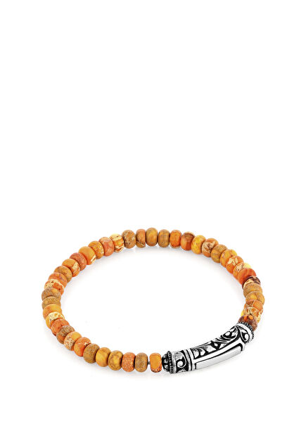 Engraved Variscite Turuncu Erkek Gümüş Bileklik